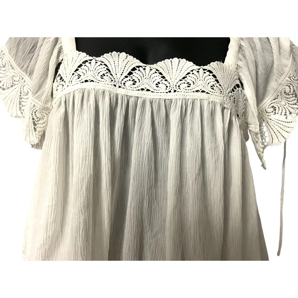 A'EWSTA White Lace Trim Babydoll Blouse Butterfly Sleeve‎ Square Neck XL US 12